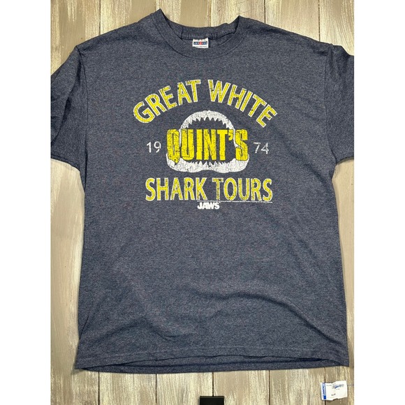 Jerzees Other - Jerzees Jaws Quint's Shark Tours Tee Mens XL Navy Excellent Graphic Movie Shirt
